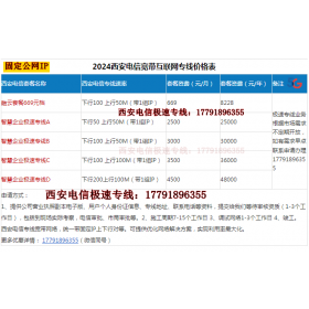 陕西省西安电信专线极速互联网宽带网络最低669元档带固定公网IP