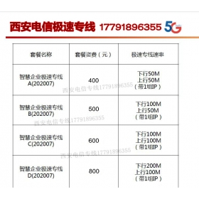 西安电信极速专线最低400元/月上行50M（下架）